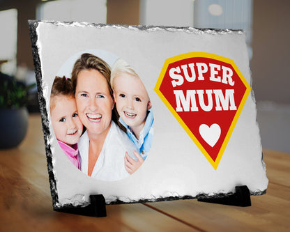 Personalised Gift For Mum, Custom Made Photo Print On Slate, Super Mum Quote, Christmas Gift, Happy Birthday