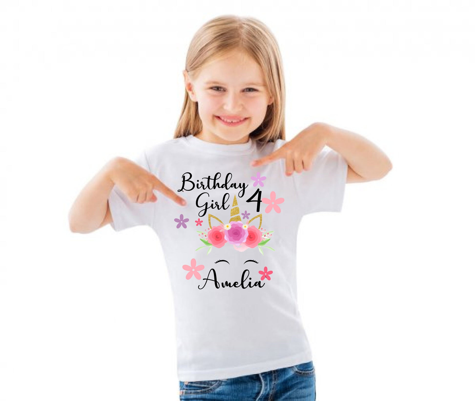 Personalised Girls T-Shirt, Personalized "Unicorn" Girls Birthday Outfit, Personalise Floral Girl Cute lounge Set