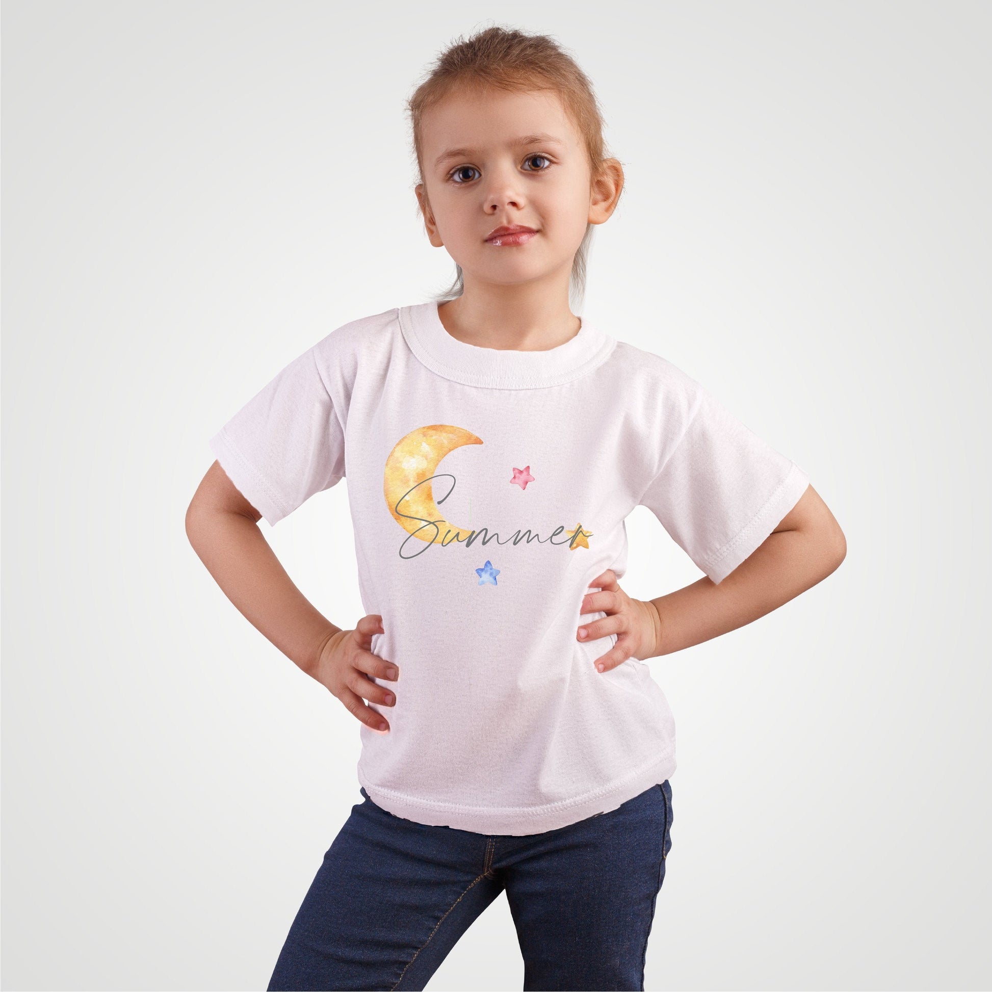 Personalised Print T-Shirt - Custom Made -  Moon & Stars - Clouds - Summer