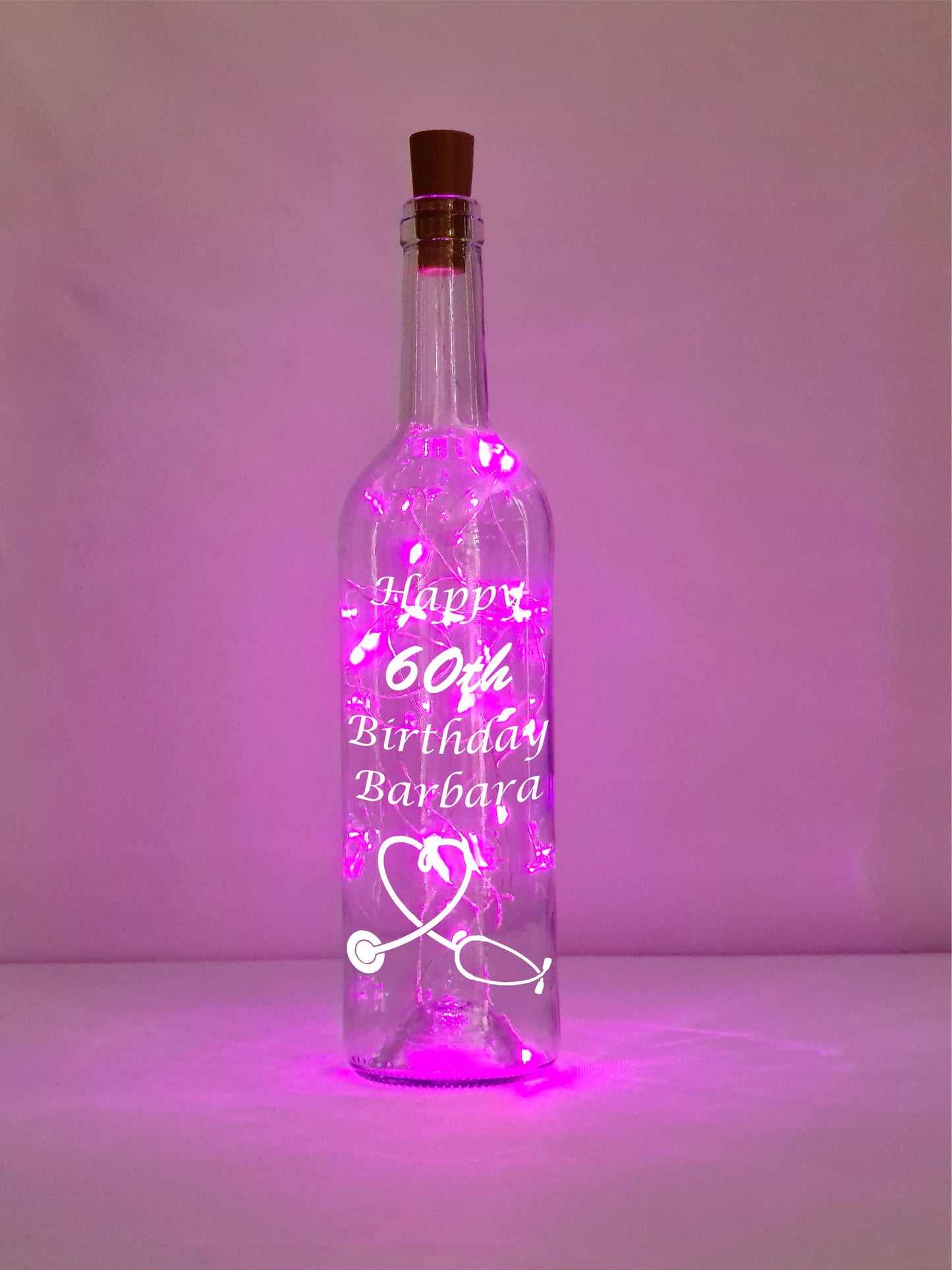 Personalised 60th Birthday Gift For Nurse, Light Up Wine Bottle, Engraved Happy Birthday, Mums Gift, Best Friend Gift, Present For Her