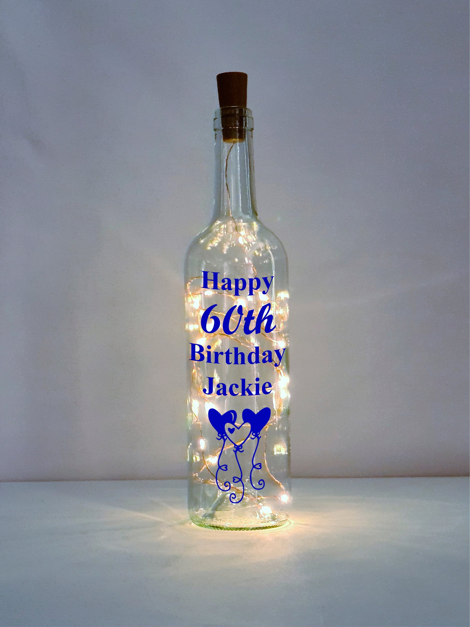 Personalised 60th Birthday Gift For Her, Light Up Balloon Wine Bottle, Birthday Gift For Woman, Best Friend Present, Mum Birthday Gift, Wife