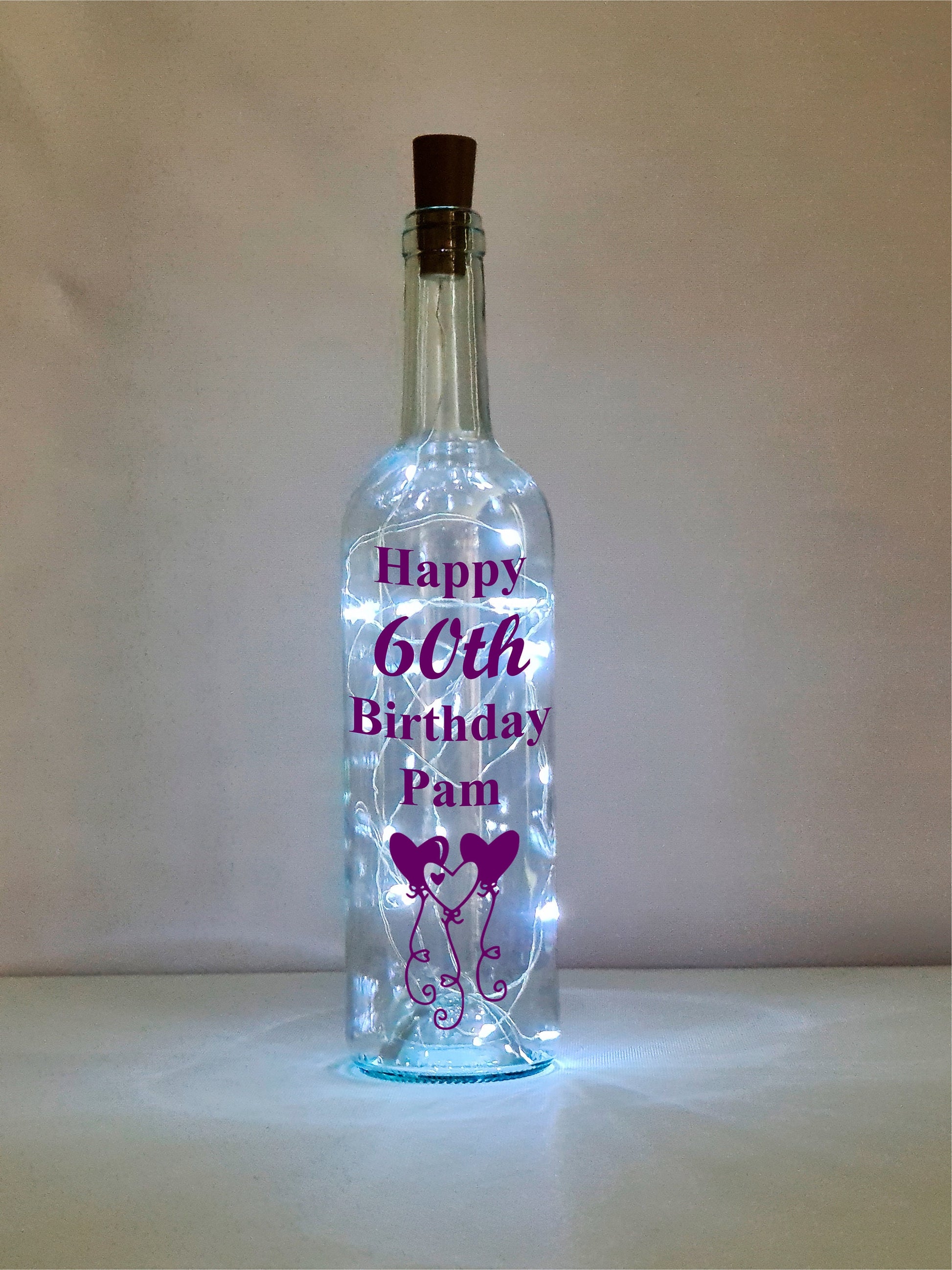 Personalised 60th Birthday Gift For Her, Light Up Balloon Wine Bottle, Birthday Gift For Woman, Best Friend Present, Mum Birthday Gift, Wife