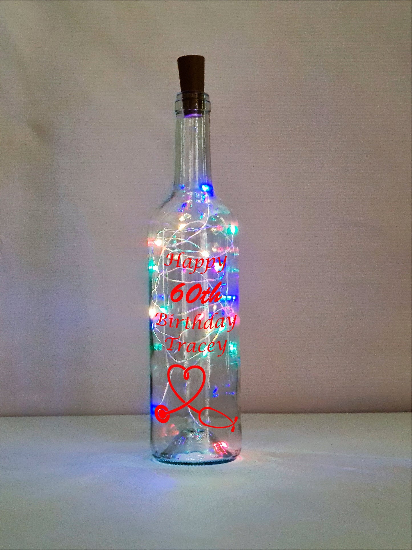 Personalised 60th Birthday Gift For Nurse, Light Up Wine Bottle, Engraved Happy Birthday, Mums Gift, Best Friend Gift, Present For Her
