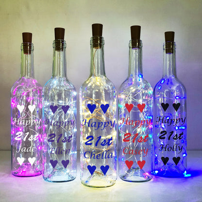 Personalised 21st Birthday Gift For Her, Light Up Heart Wine Bottle, Birthday Gift For Woman, Best Friend Present, Daughter Birthday
