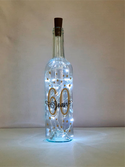 Personalised 60th Birthday Gift For Her, Stars Design, Light Up Wine Bottle, Birthday Gift For Woman, Best Friend Present,Daughters Birthday