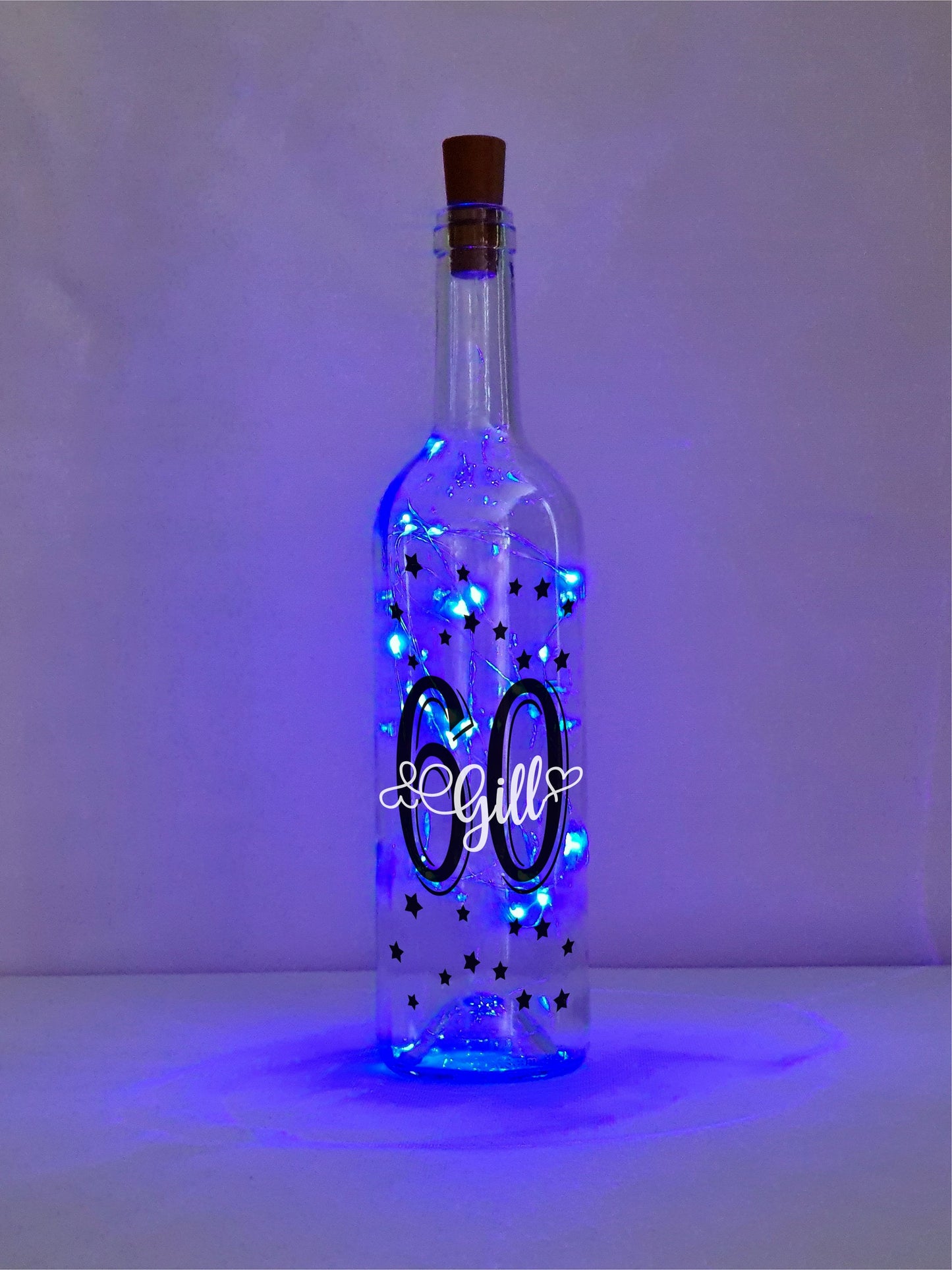Personalised 60th Birthday Gift For Her, Stars Design, Light Up Wine Bottle, Birthday Gift For Woman, Best Friend Present,Daughters Birthday