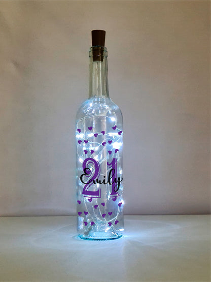 21st Birthday Gift For Her, Hearts Light Up Wine Bottle, Birthday Gift For Woman, Best Friend Present, Daughter, Cousin, Sister, Mummy Glass
