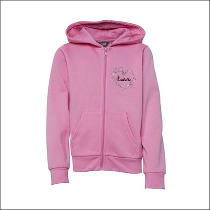 Personalised Children's Hoodie, Heart Wreath Kids Initial Jacket, Kids Custom Jacket, Girls, Name on Coat, For School, Lilac Pink Black