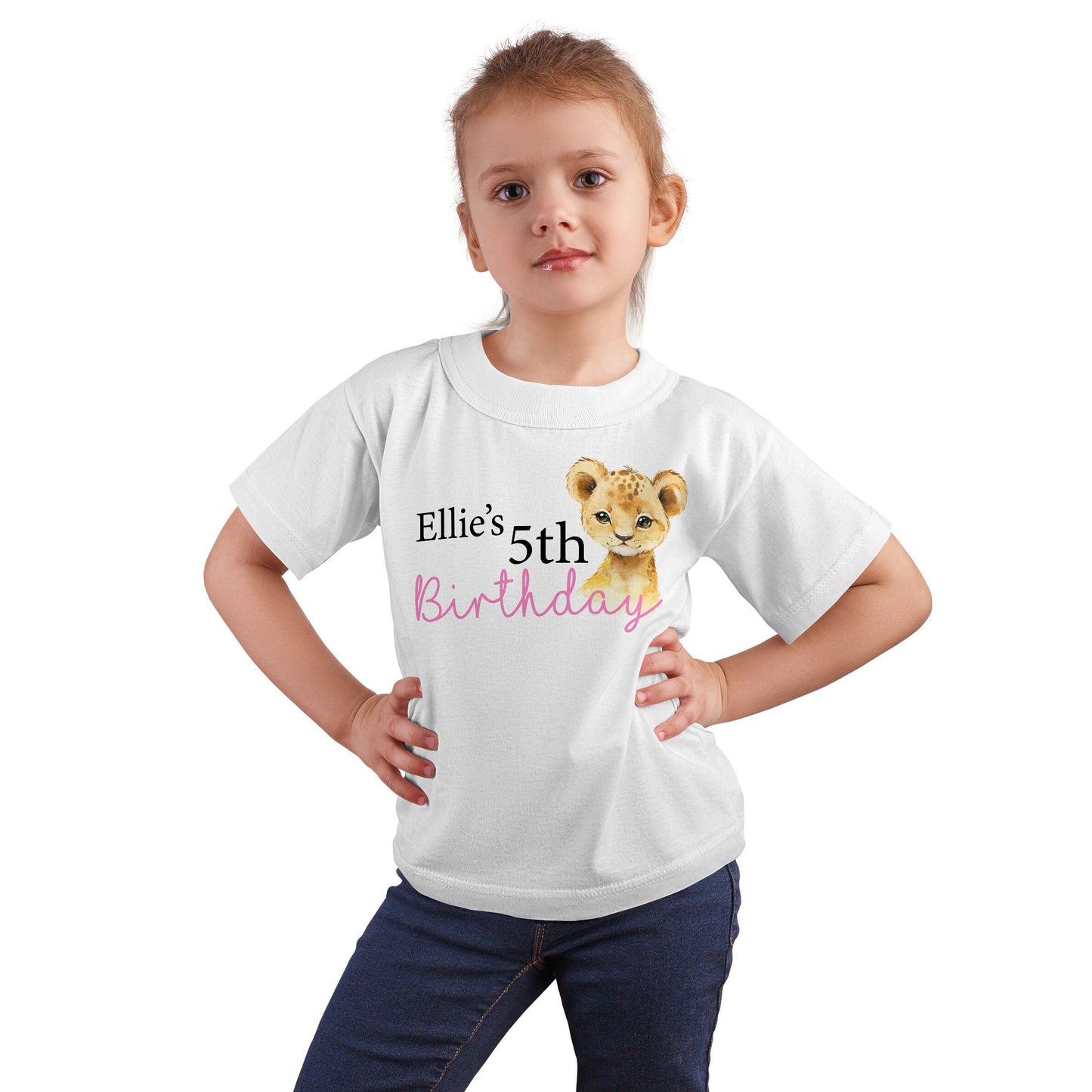 Personalised Girls Birthday T-Shirt, Leopard Design With Name, Custom Clothing, Kids Tee, Floral, 2nd, 3rd, 4th, 5th,6th, 7th, 8th