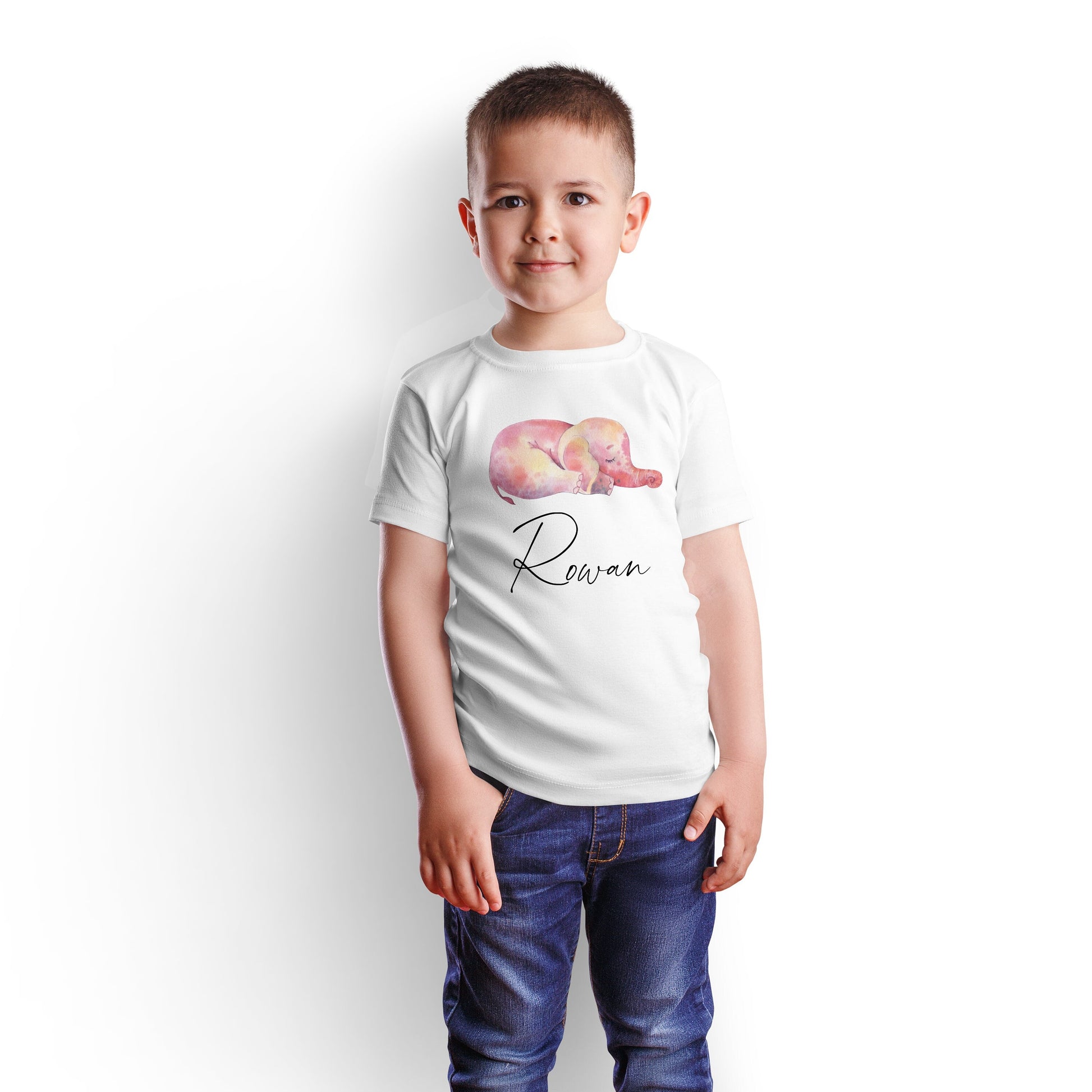 Personalised Children's Unisex T-Shirt, Sleeping Elephant Design With Name, Custom Clothing, Kids Tee, Girls, Boys