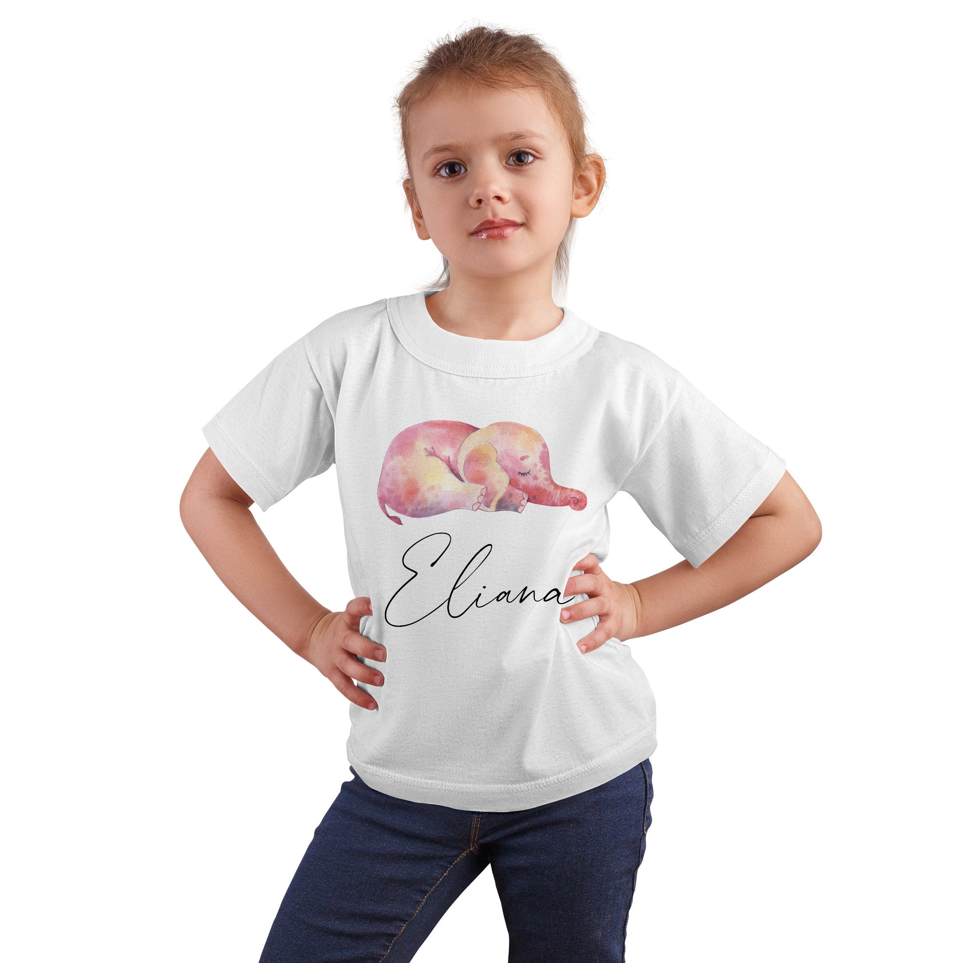 Personalised Children's Unisex T-Shirt, Sleeping Elephant Design With Name, Custom Clothing, Kids Tee, Girls, Boys
