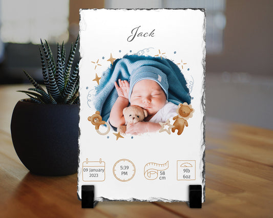 Personalised New Baby Plaque, Photo Slate, Natural Slate Frame, Unique Baby Keepsake Gift, Present, Gift For Mum, New Announcement